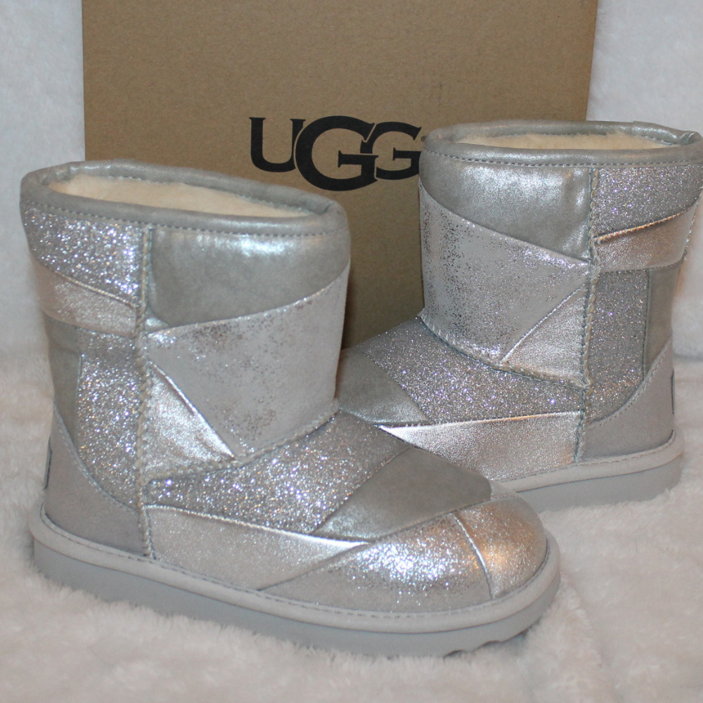 UGG TODDLER PATCHWORK LEATHER BOOTS‎ NEW SILVER